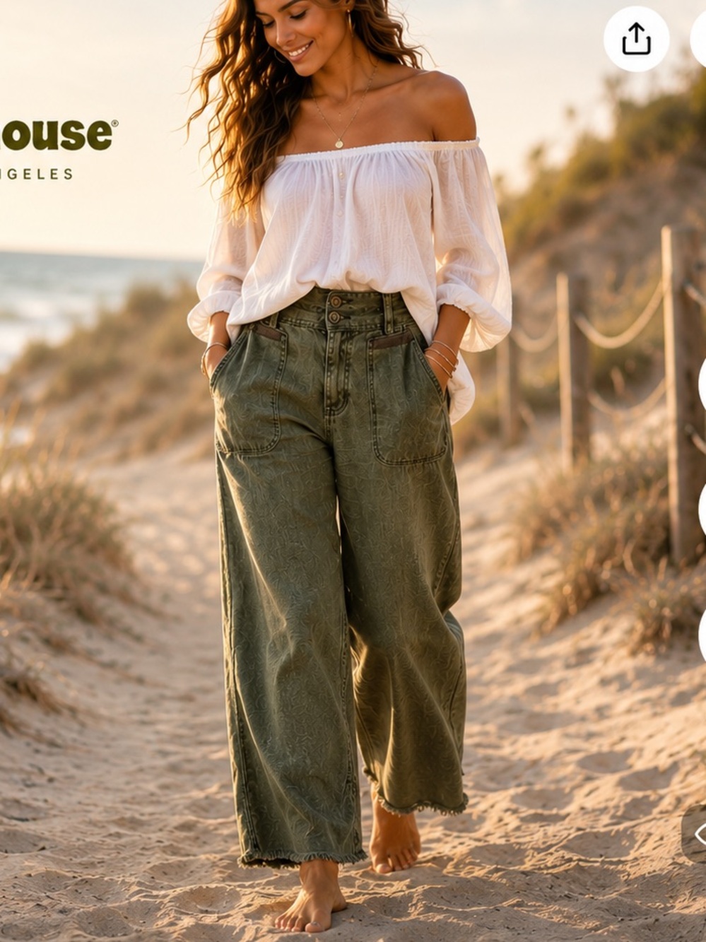 Dollhouse Olive Linen Blend Wide Leg Pants Raw Hem Oversized Pockets Boho Size 9
